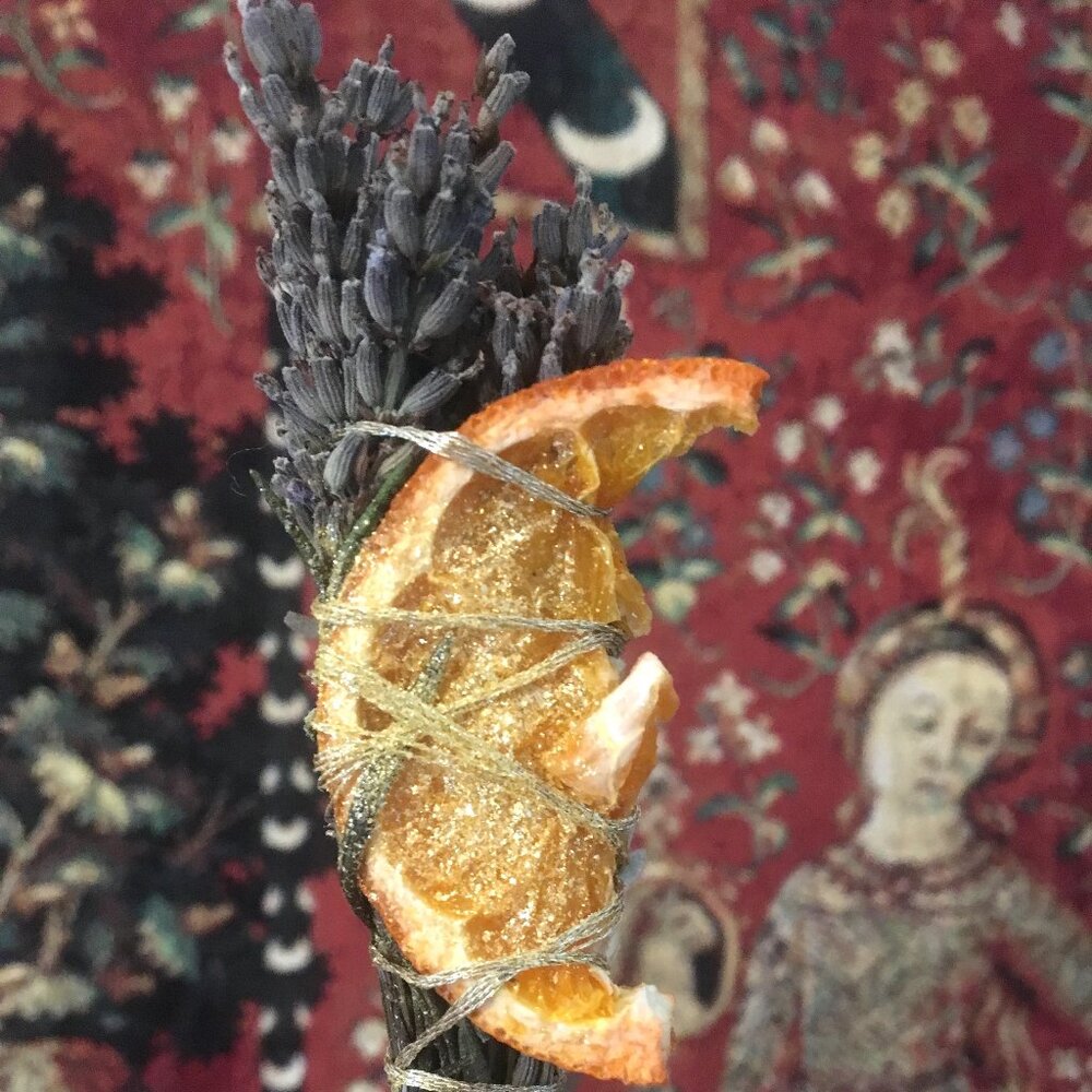 Orange and Lavender Winter Sun botanical wand- dried herbs and flowers smudge